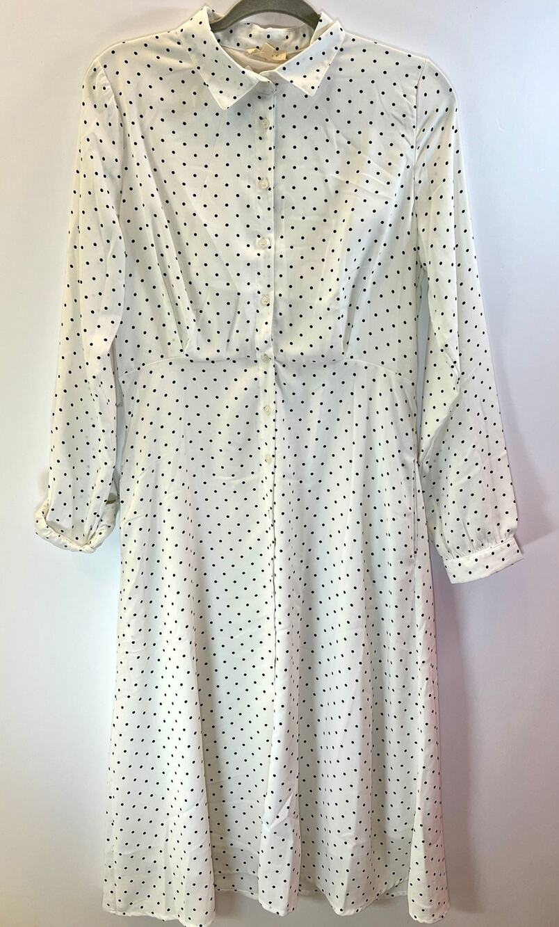 Bohme Polka Dot Button Front Long Sleeve Midi Dress - Size Medium - NWT